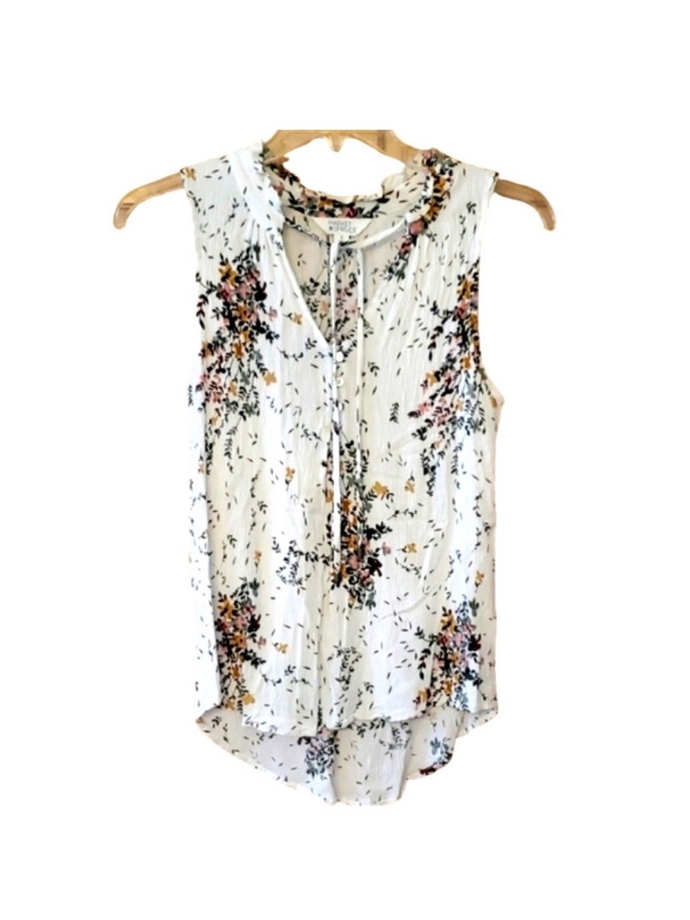 Market & Spruce Sleeveless floral crinkle blouse with front tie detail